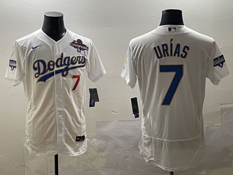 Men Los Angeles Dodgers #7 Urias White Gold Elite 2025 Nike MLB Jersey style 8